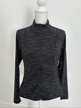 Lucy Black Full-Zip Utility Jacket with Subtle White Dashes